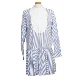 Stripe Cotton Poplin Bib Front Ruffle Hem Dress 14